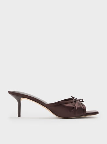 Satin Ruched Bow Heeled Mules