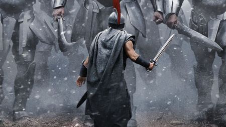 Odysseus faces a group of large soldiers