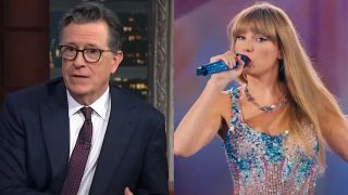 Stephen Colbert on The Late Show and Taylor Swift in the Eras Tour movie.