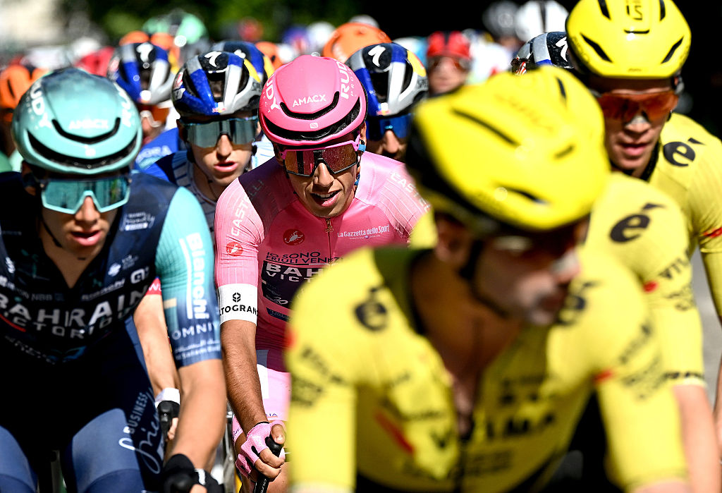 FERMO, ITALY - MAY 16: Afonso Eulalio of Portugal and Team Bahrain - Victorious - Pink Leader Jersey competes during the 109th Giro d&amp;amp;apos;Italia 2026, Stage 8 a 156km stage from Chieti to Fermo 315m / #UCIWT / on May 16, 2026 in Fermo, Italy. (Photo by Tim de Waele/Getty Images)
