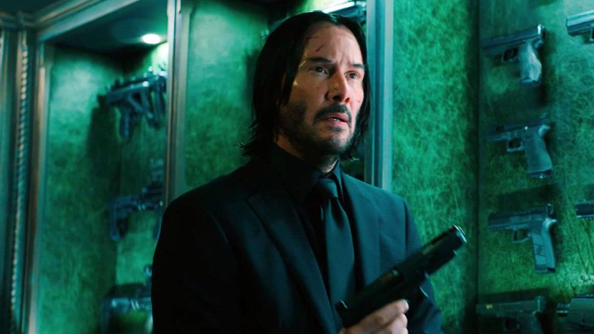 Keanu Reeves with a gun in John Wick Chapter 3: Parabellum