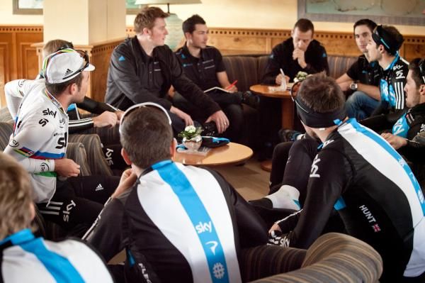 The team directors go through the plans for the training ride