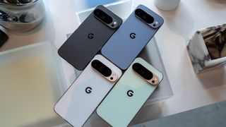 The backs of all four available colorsways of the Google Pixel 10 Pro XL