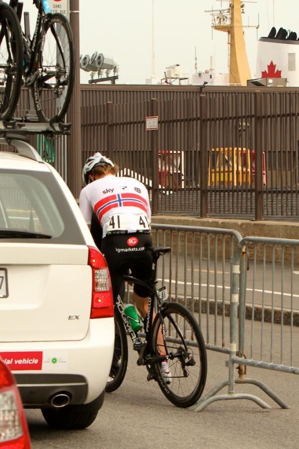 Sky's Edvald Boasson Hagen had a flat just before the climb into the city
