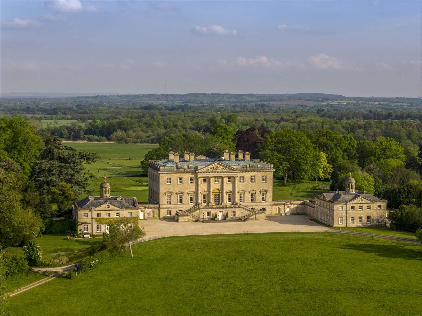 Aerial view of the vast Kirtlington Park, as grand a country home as they come.