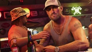 Jason from GTA 6 with a short beard in a bar