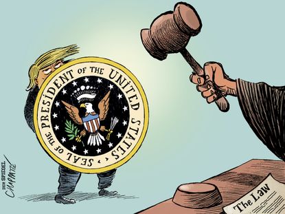 Political cartoon U.S. Trump president justice Mueller Russia investigation