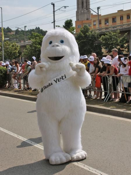 Skoda's Yeti mascot promotes the company's latest automobile amongst the crowds in Girona.