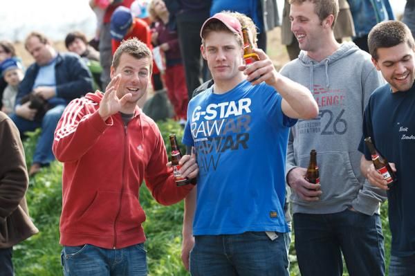 The Belgian crowds enjoy a swift beer or two