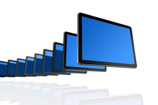 A cascade of computer monitors