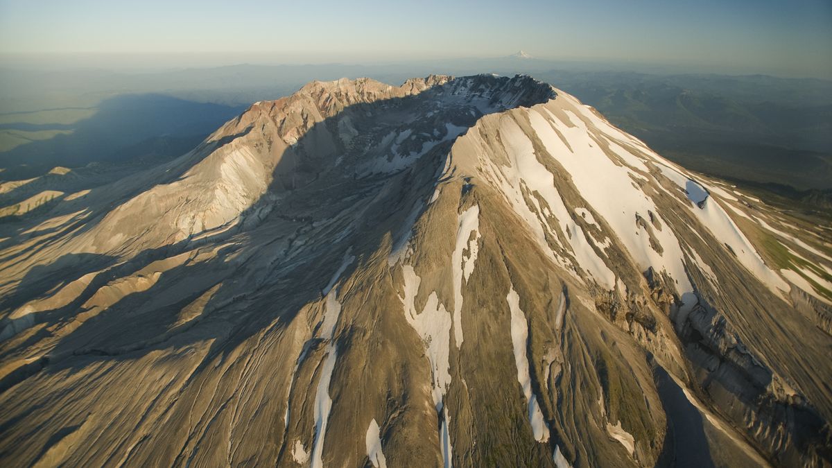 Aerial view of crater, Mt. St. Helens, Washington