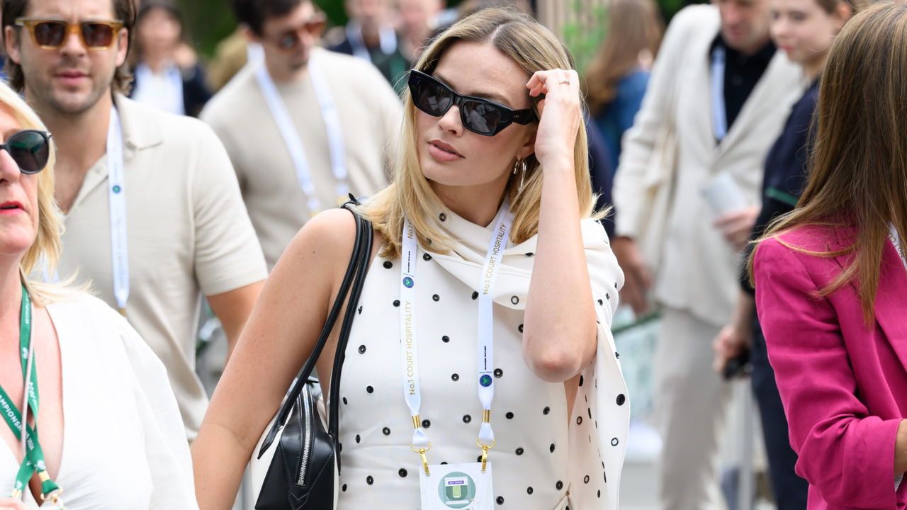 Margot Robbie wearing a polka dot dress