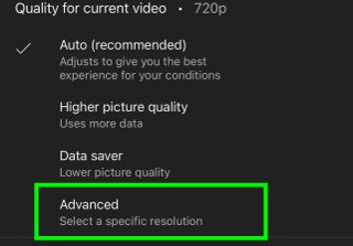 a box highlights the advanced setting button, signifying the next step in setting up YouTube's 1080p Premium feature