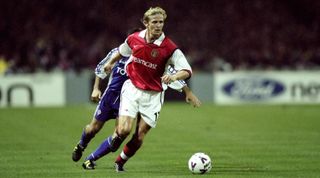 27 Oct 1999: Emmanuel Petit of Arsenal in action during the UEFA European Champions League Group B match against Fiorentina played at Wembley Stadium, London.