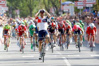 Roger Kluge (IAM Cycling) can't believe he's won a stage in the Giro d'Italia
