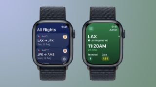 Screenshots of the Flighty app on Apple Watch