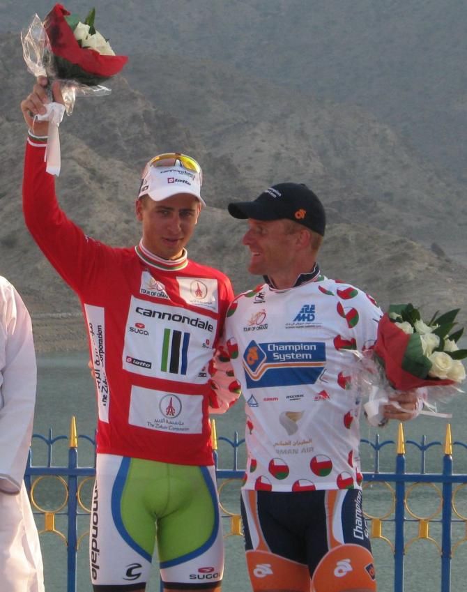 Peter Sagan (Cannondale) and Bobbie Traksel (Champion System) are once again together on the podium in Oman.
