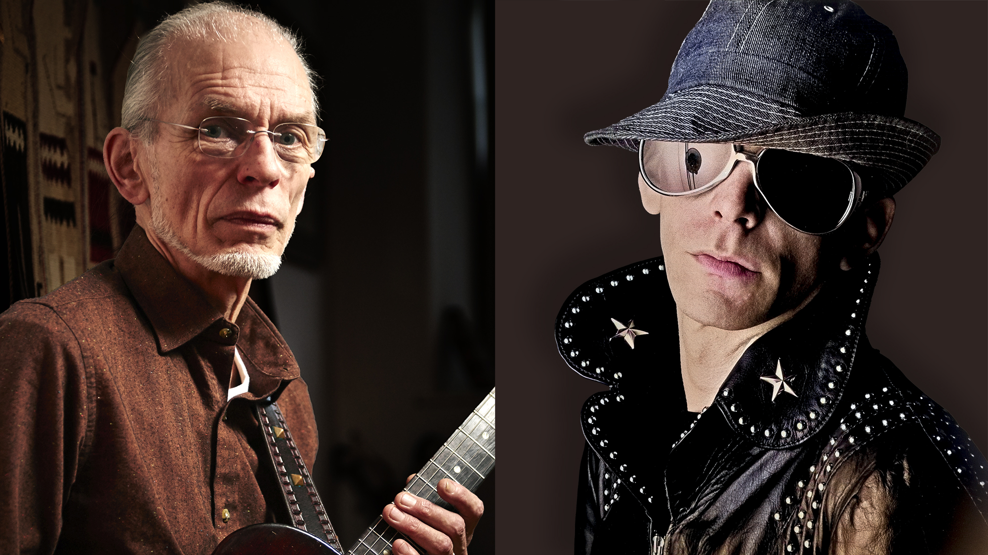 LEFT: Steve Howe photographed at his home in south-west England, on December 7, 2017. RIGHT: Lou Reed poses for a portrait for the cover of his album "Lou Reed Live" in 1973