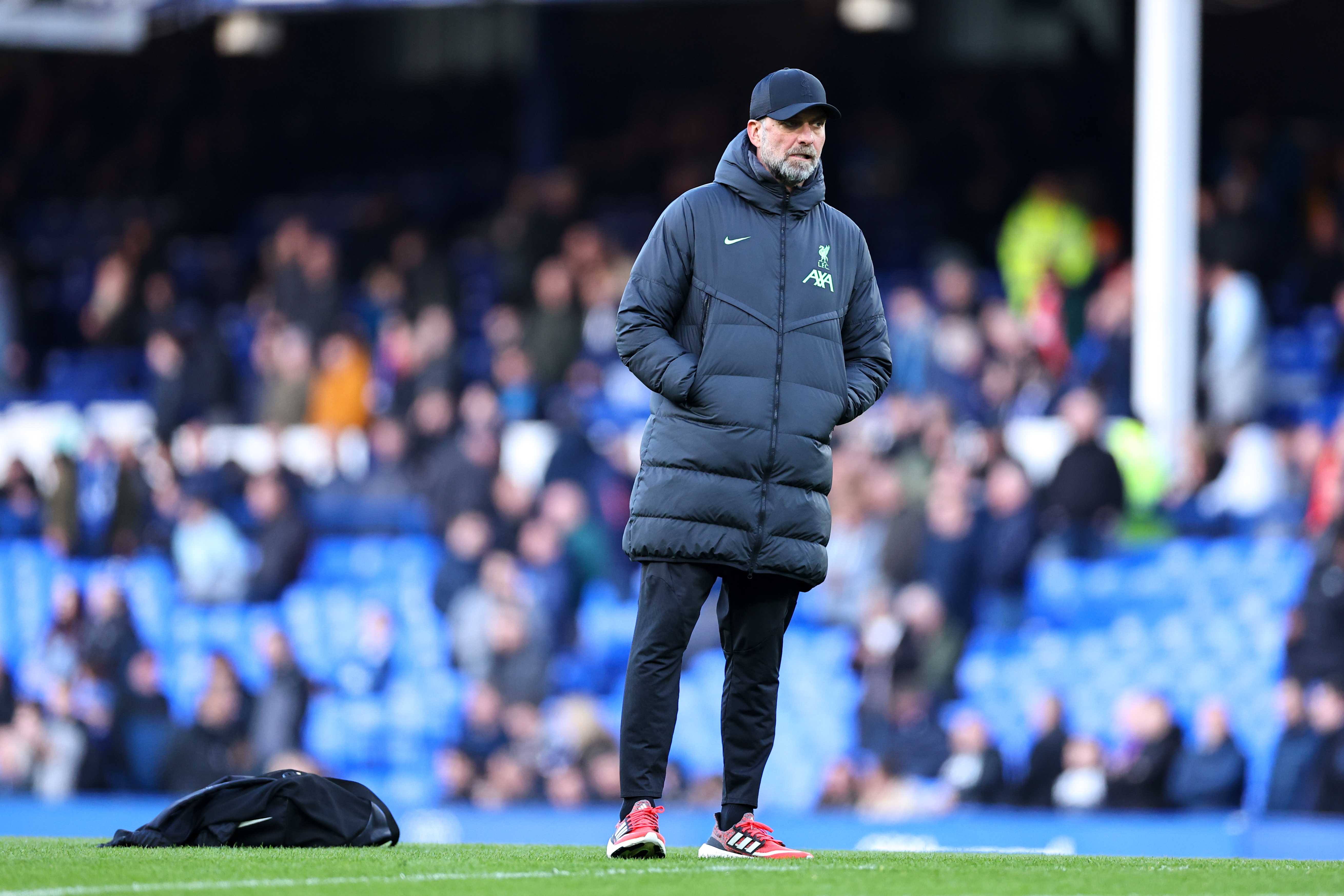 Liverpool manager Jurgen Klopp ahead of a game against Everton at Goodison Park in April 2024.