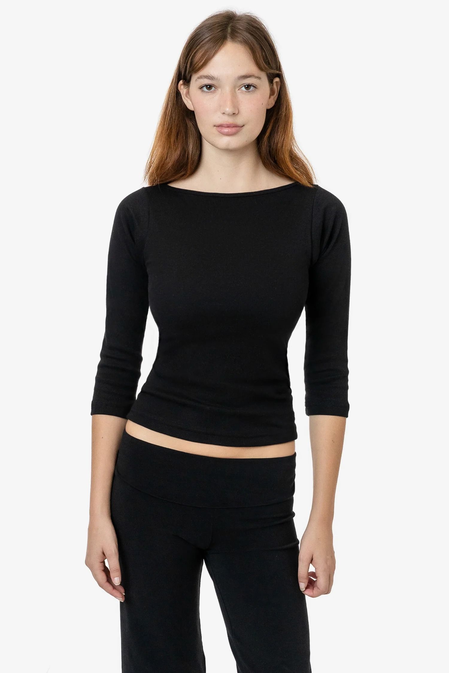 Los Angeles Apparel, Baby Rib 3/4 Sleeve Boatneck Top