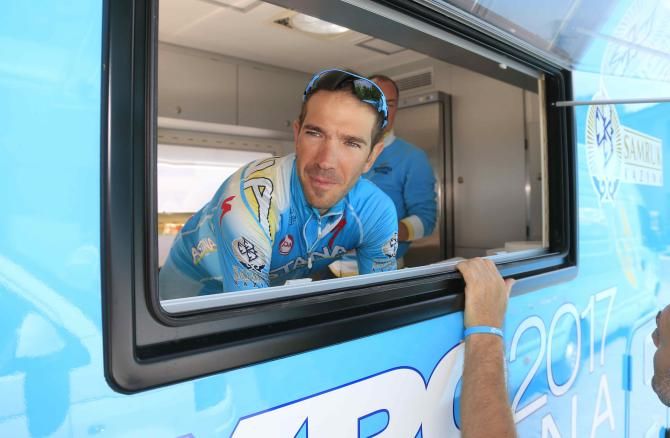 Alessandro Vanotti&nbsp;keeps an eye on things from the Astana team bus