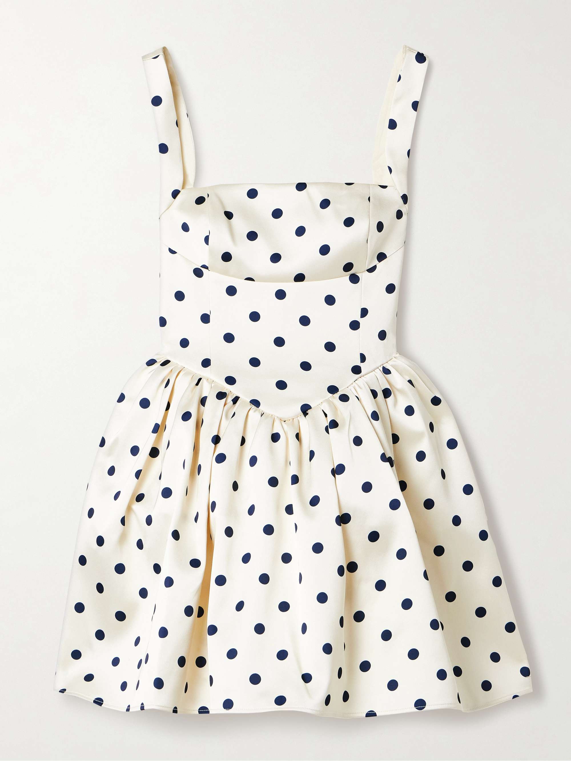 Pleated Polka-Dot Duchesse-Satin Mini Dress