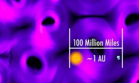 Each of the magnetic bubbles at the edge of the solar system are about as wide as the distance between the Earth and the sun.