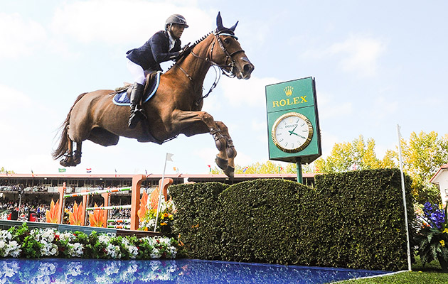 CALGARY, AB - SEPTEMBER 9: Sameh El Dahan of Egypt riding Suma's Zorro winds in the individual jumping equestrian on the final day of the Masters tournament at Spruce Meadows on September 9, 2018 in Calgary, Alberta, Canada. Sameh placed first with a jump-off time of 42.210 seconds and 0 faults. (Photo by Derek Leung/Getty Images)
