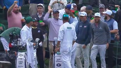 Screenshot of Sepp Straka celebrating his hole-in-one during Masters practice