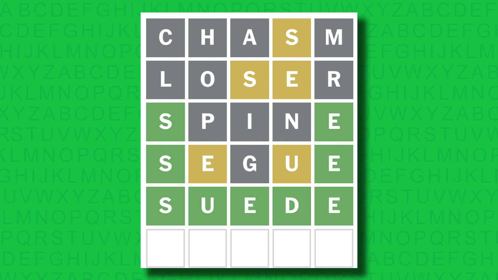 NYT Wordle answer for game 1435 on a green background