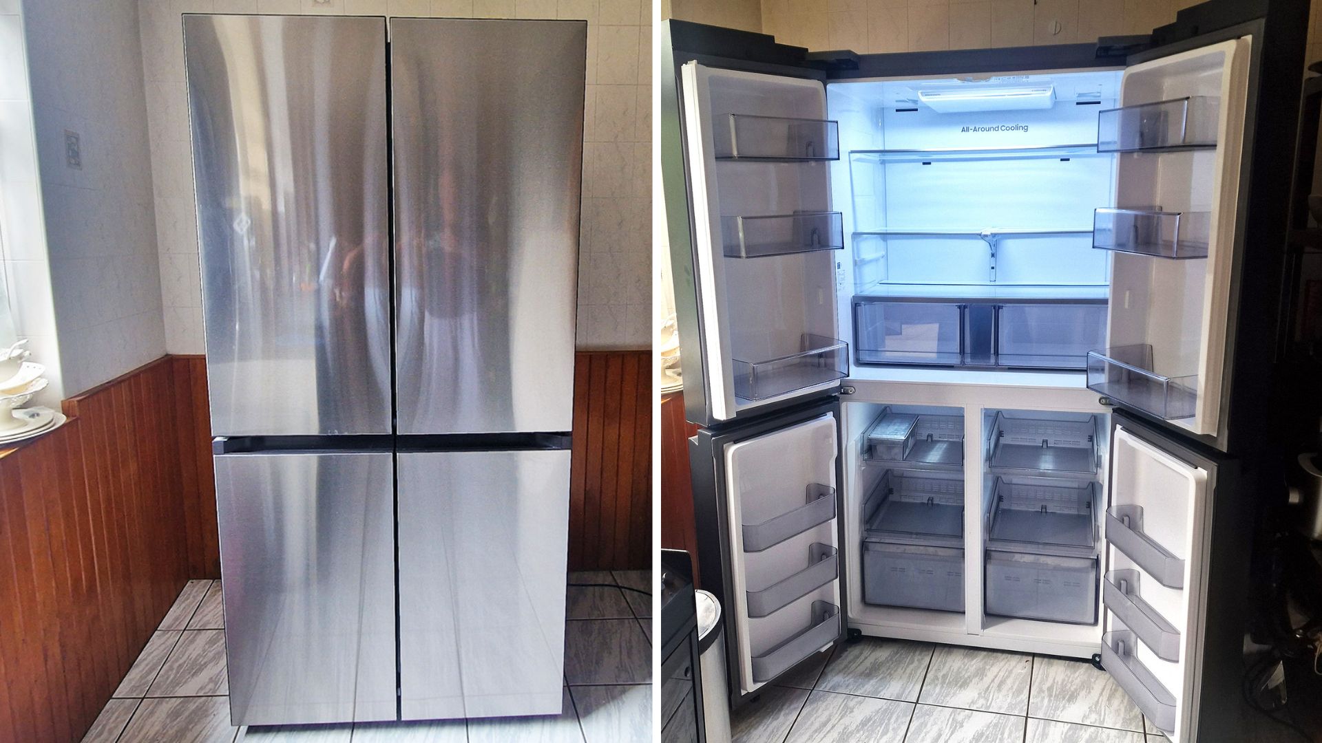 Samsung Bespoke 23 cu. ft. Counter Depth 4-Door French Door Refrigerator with AI Hybrid Cooling &amp;amp; Beverage Center&amp;trade; in Stainless Steel