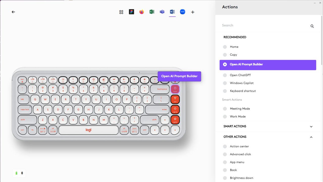 Logi Options+ application showcasing the Logitech POP Icon Keys keyboard