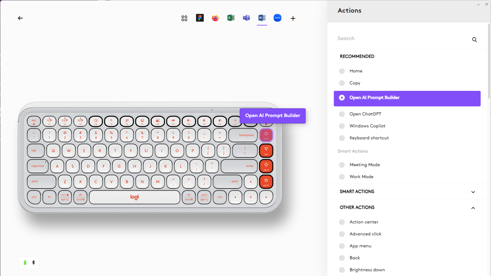 Logi Options+ application showcasing the Logitech POP Icon Keys keyboard