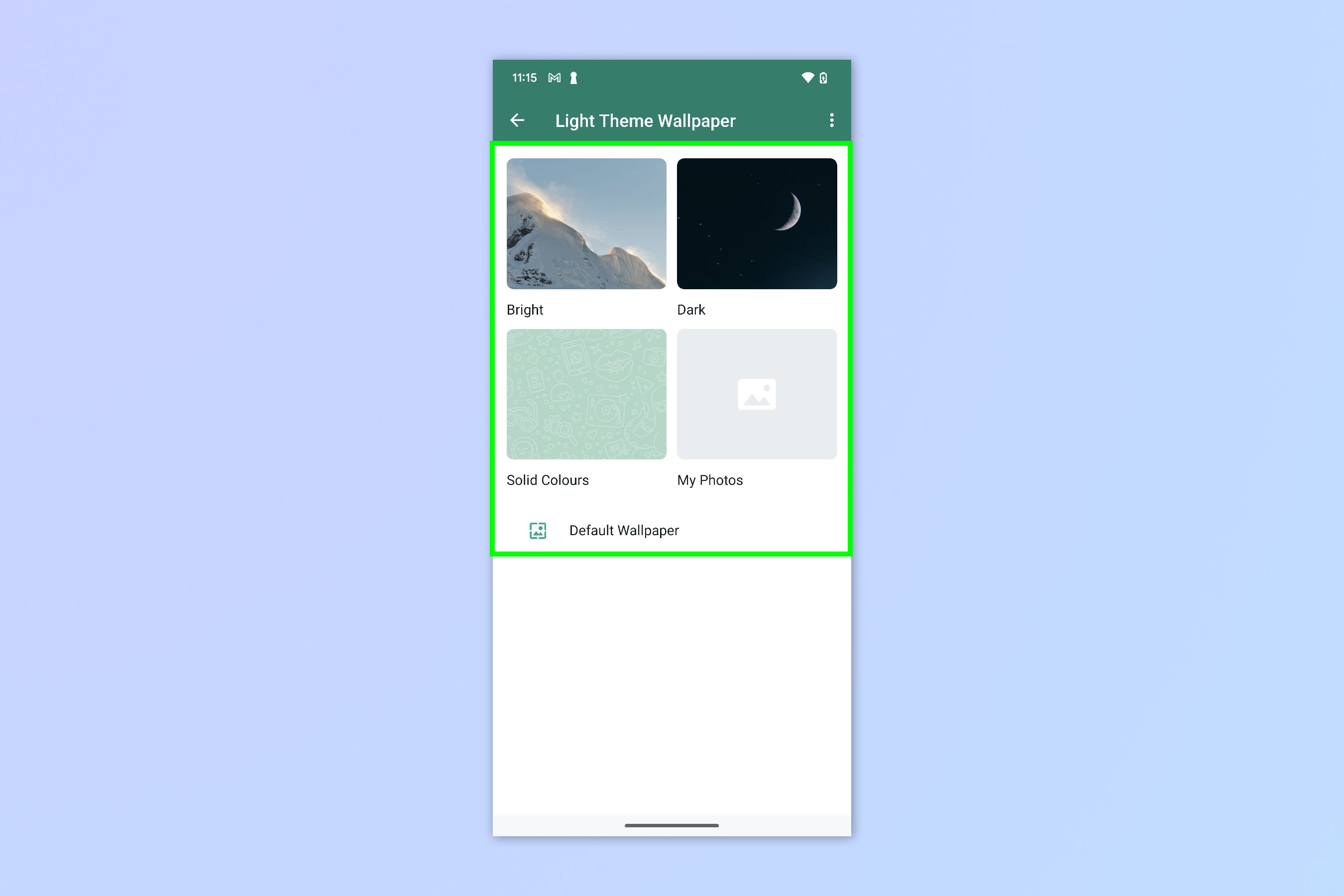Скриншот, показывающий, как изменить обои чата на Android