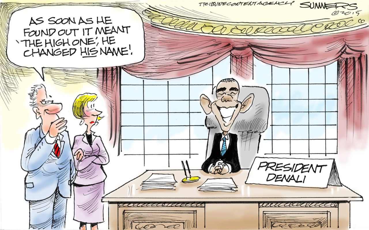 Obama cartoon U.S. Mt. McKinley Denali