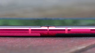 Motorola Razr Plus 2023 fully open from the side showing barely any crease