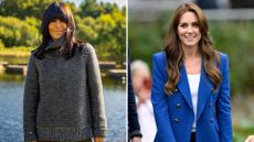 Composite of Claudia Winkleman in The Traitors season 2 and Kate Middleton in Marlow in 2023