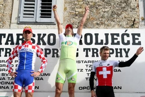 Stage two podium (l-r): Radoslav Rogina (Loborika Favorit Team), Robert Vrecer (Perutnina Ptuj) and Florian Vogel (Switzerland)