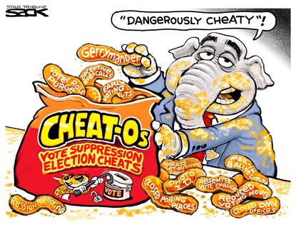 Political Cartoon U.S. Cheetos electoral voter suppression Republicans GOP