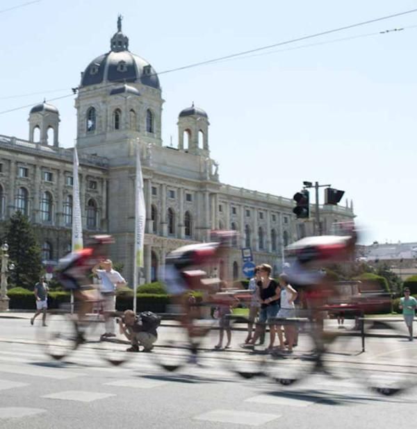 The riders speed along in Vienn