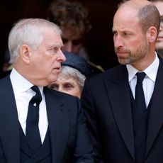 Andrew and Prince of Wales attend Katharine, Duchess of Kent's Requiem Mass service at Westminster Cathedral on September 16, 2025 in London, England.