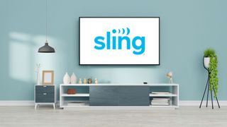A sitting room with Sling TV on the television 