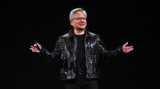 Nvidia CEO Jensen Huang pictured on stage during a keynote presentation at the Consumer Electronics Show (CES) in Las Vegas, Nevada on January 6, 2025. 