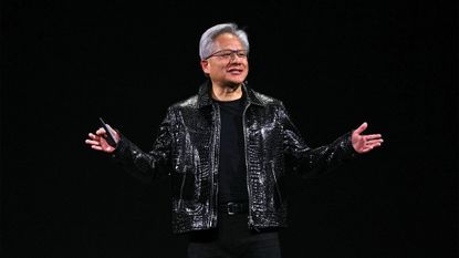 Nvidia CEO Jensen Huang pictured on stage during a keynote presentation at the Consumer Electronics Show (CES) in Las Vegas, Nevada on January 6, 2025.