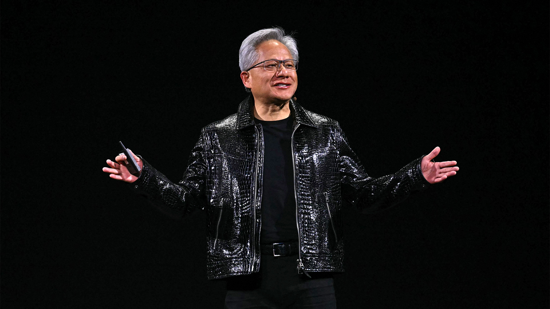 Nvidia CEO Jensen Huang pictured on stage during a keynote presentation at the Consumer Electronics Show (CES) in Las Vegas, Nevada on January 6, 2025. 