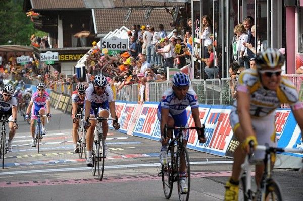 Filippo Pozzato (Team Katusha) crosses the line in fourth place.