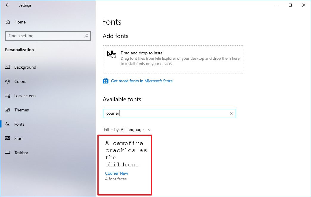 Windows 10 font settings