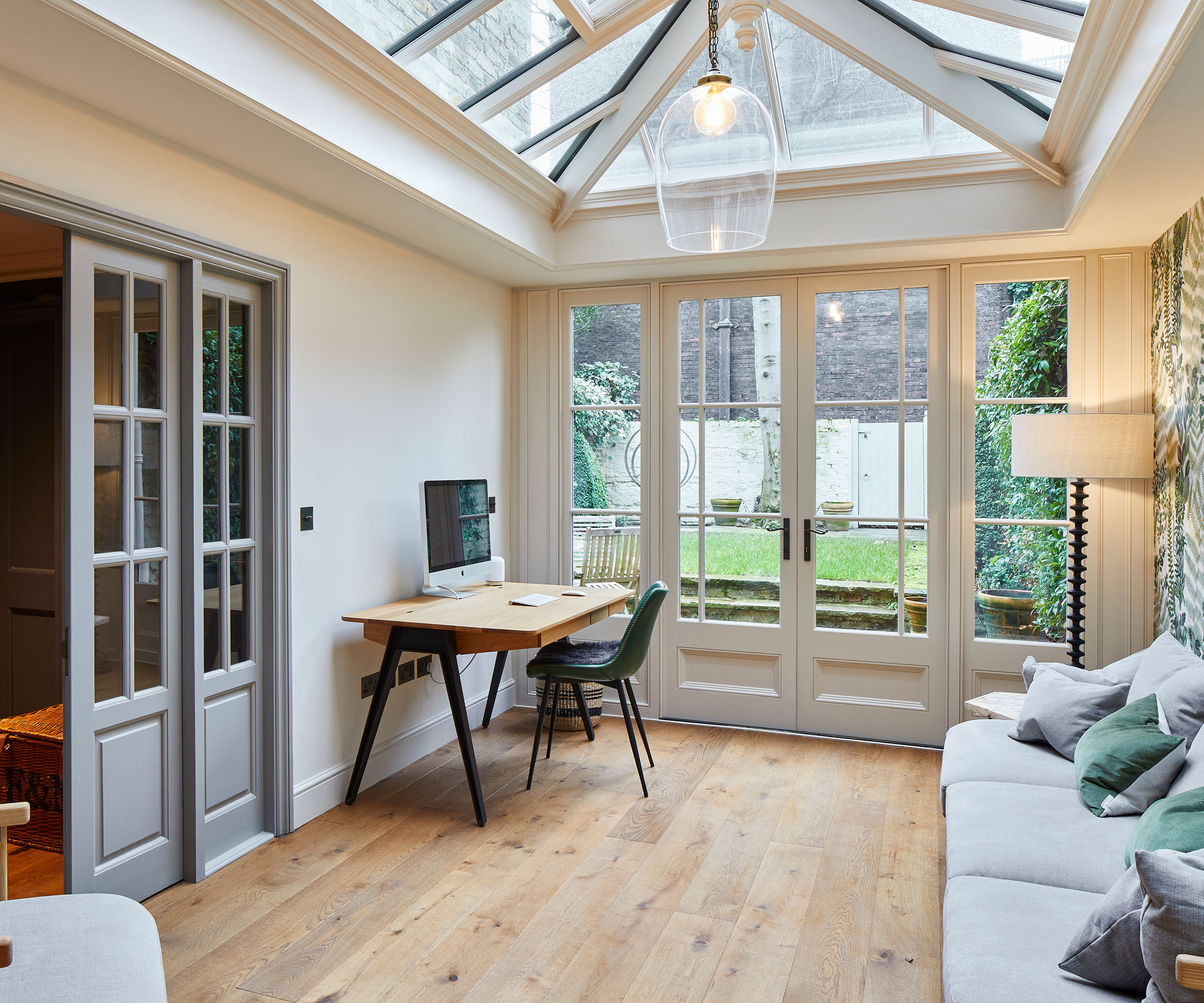 conservatory home office with sliding doors