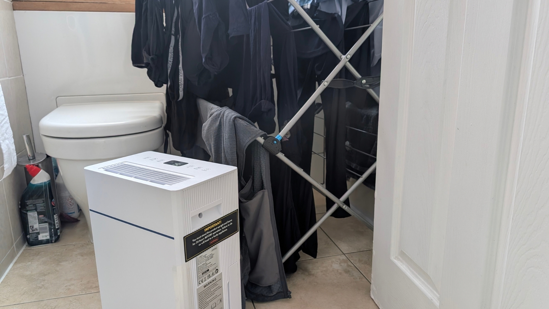 The Vonhaus 10L Slimline Dehumidifier in Liz's home being tested