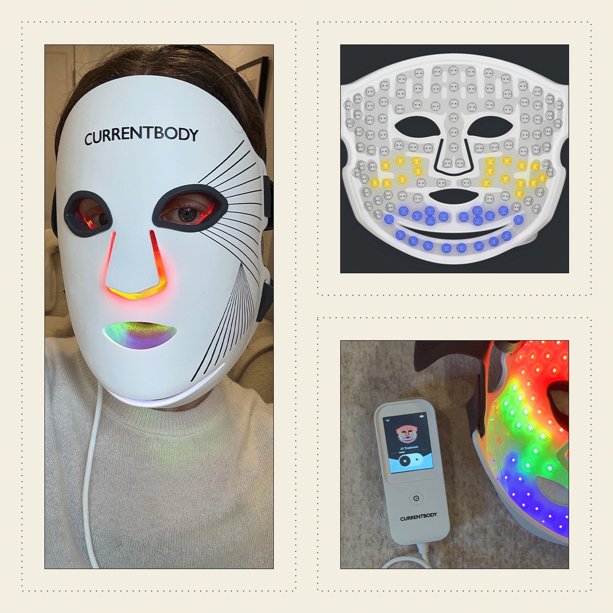 Collage of Jamie Chevron testing the Currentbody Series 3 mask